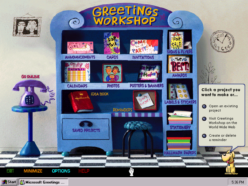 Microsoft Greetings Workshop 2.0 - Menu